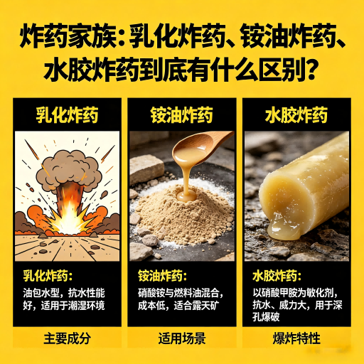 蓬莱炸药家族：乳化炸药、铵油炸药、水胶炸药到底有什么区别？
